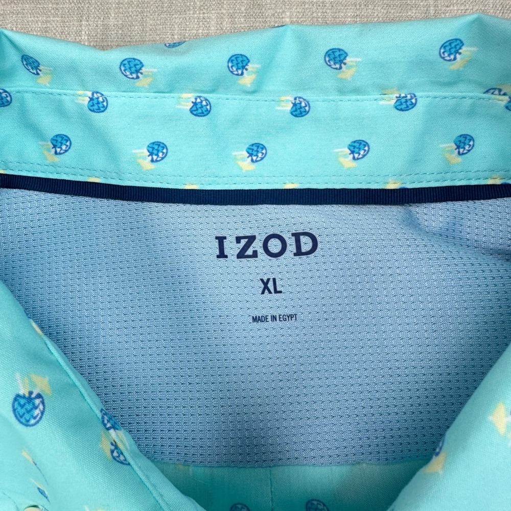 IZOD Button Down Shirt Mens XL Turquoise Blue Tropical Drink All Over Print - Picture 4 of 9